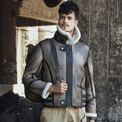 Pilots Coat Mens Shearling Sheepskin Jacket Mens Fur Coat Aviation Leathercraft Flying Jacket