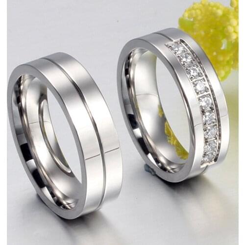 Couple wedding engagement rings for men &women him &her white silver color titanium stainless steel zircon diamonds fashion gift