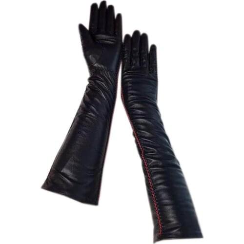 Winter ladies long arm sleeve gloves fashion 2020 new style sheepskin leather winter gloves warm and thick black driving high-en