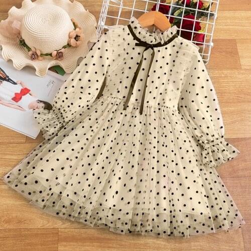 Princess Dress for Girls Long Sleeve Autumn Winter Clothes Tutu Tulle Polka Dots Girl Party Wear Children Dresses Baby Clothes