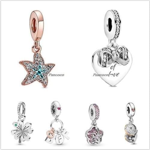 Authentic 925 Sterling Silver Peach Blossom Love In Full Bloom With Crystal Pendant Bead Fit Pandora Bracelet & Necklace Jewelry