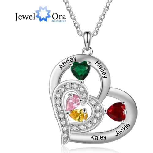 JewelOra Personalized 1-6 Name Engraving Heart Pendant Classic Custom DIY Birthstone Necklace Anniversary Gift for Her