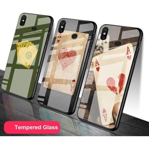 Poker Tempered Glass Phone Case For Redmi Note 5 6 7 8 9 Pro Note8T Note9S Redmi8 9 Cover Shell