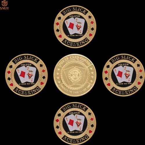 5Pcs/Lot Texas Hold'Em "Big Slick Ace&King" Casino Poker Card Guard Metal Chip Gold Plated Token Coin Collection And Gifts