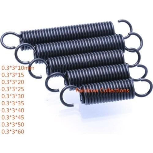 10pcs/set 0.3*3mm natural color spring steel extension spring tension with hooks springs