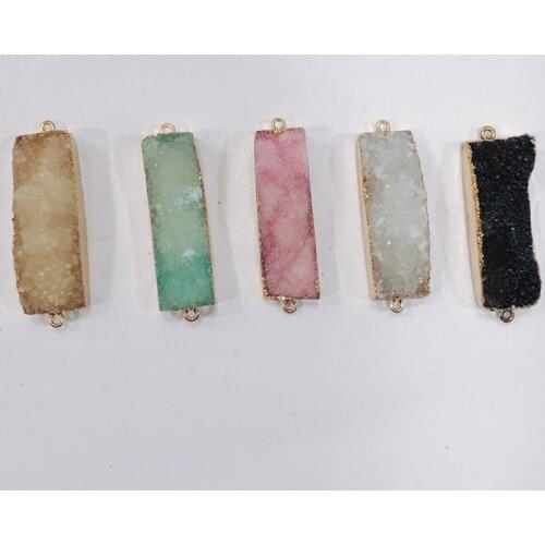 Rectangle Druzy Connectors Gold Plating Natural Gem Stone Black Blue Green White Crystal Cluster Pendants for Jewelry Making