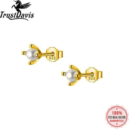 PrinSis Real 925 Sterling Silver Fashion Sweet Synthesis Pearl Tiny Stud Earring For Women Wedding Party Fine Jewelry DD949