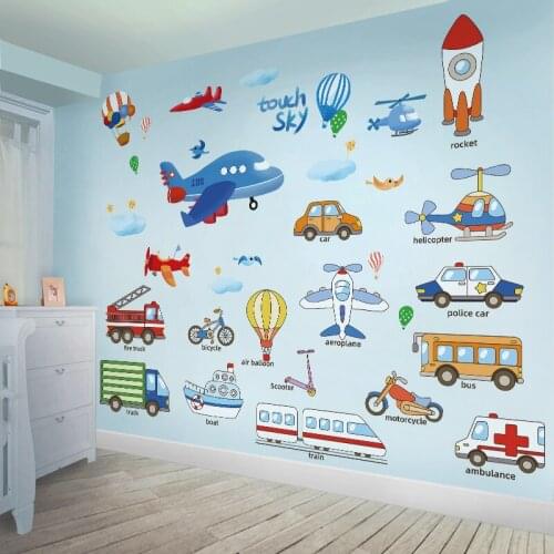 [SHIJUEHEZI] Traffic Tools Cars Wall Stickers DIY Cartoon Airplanes Mural Decals for Kids Rooms Baby Bedroom House Decoration