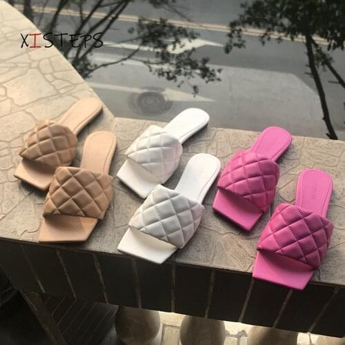 Big Size Women Woven Slippers Summer Square Toe Lazy Flip Flop 2021 Outdoor Beach Sandals Flat Heel Brand New Woman Shoes