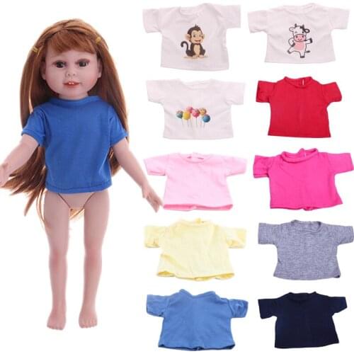 Cute Animal Print Short Sleeve Solid Color Short Sleeve All-match Style For 18 Inch American Doll & 43 Cm Born Baby,Doll Clothes