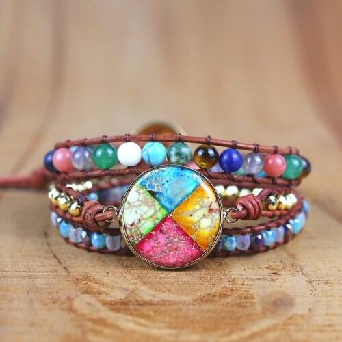 Mixed Natural Stones round shape Charm Wrap Bracelets boho Handmade energy friendship yoga jewelry drop shipping