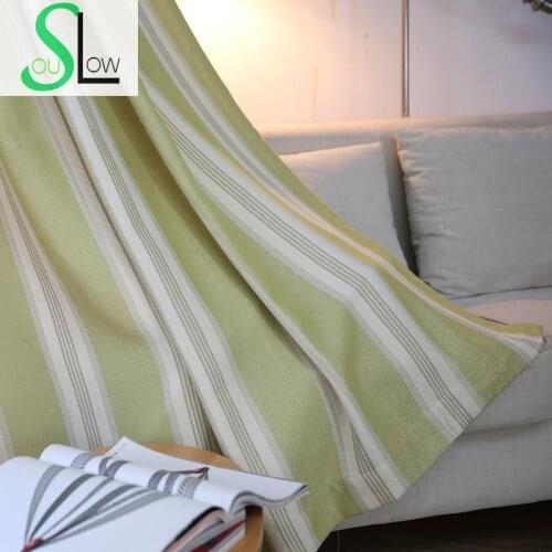 Slow Soul Blue Green Cotton Sliver Curtain Modern Striped Tulle Curtains For Living Room Cortina Cortinas Kitchen Bedroom
