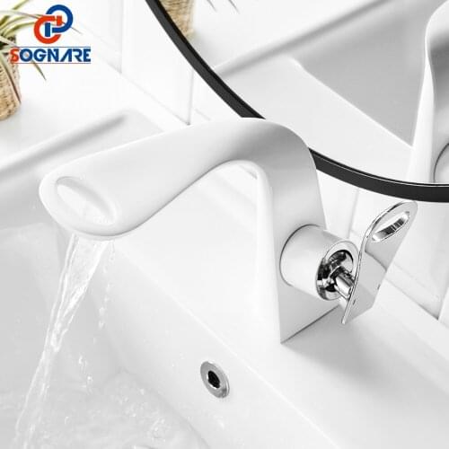 SOGNARE Contemporary White Basin Faucet For Bathroom Taps Single Handle Cold And Hot Water Tap Deck Mount Torneira Para Banheiro