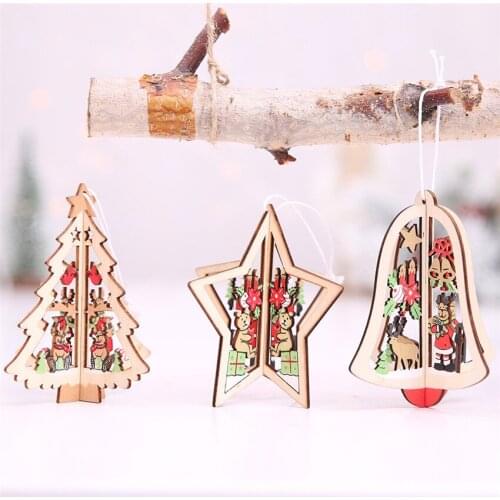 DIY Christmas Tree Ornaments Hanging Xmas Tree Home Party Decoration 3D Pendants Ornament Wooden Pendant Decoration Gift
