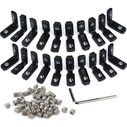 20Pcs Black T Slot L-Shape Interior Inside Corner Connector Joint Bracket for 2020 Series Aluminum Extrusion Profile Slot 6mm