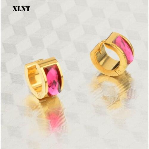 XLNT Luxury Zircon Crystal Gold Hoop Earring For Women Shining Rhinestone Round Big Earrings Fashion Wedding Jewelry Bride