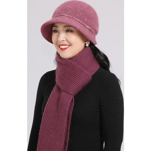 Womens knitted hat scarf cap neck warm winter hat middle-aged fashion women beanie warm woolen cap 5 colors
