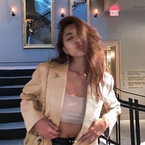 Women Blazer Jackets Autumn Casual Fashion Basic Notched Slim Coats Office Ladies Outwear Loose Coat Single-breasted Blazer Coat