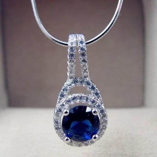 Luxury 925 Sterling Silver Color Sapphire Pendant Necklace For Women 1ct Blue Gemstone AAA Zircon Diamond Necklace Pendant
