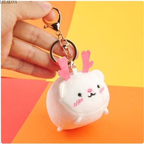 1pcs Lovely Cartoon Chicken Keyring Pendant Toys Creative Christmas Style Pink Polar Bear Plush Keychain Backpack Key Holder 8cm