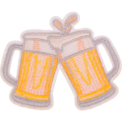 Diy embroidery beer badge iron on patch for clothes stickers fabric 1pc