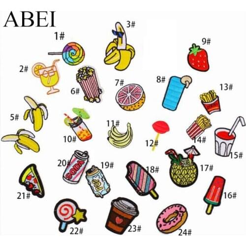10pcs/lot Iron On Fruits Drinks Foods Stickers DIY Clothes Ice Cream Pizza Donuts Lollipops Patches Sew Backpack Applique Badge