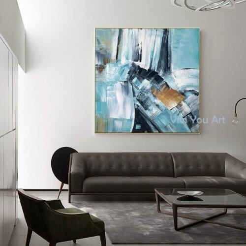 100% Modern Abstract Oil Painting large hand painted Abstract Painting Blue Abstract Canvas for Wall Art Office Decoration