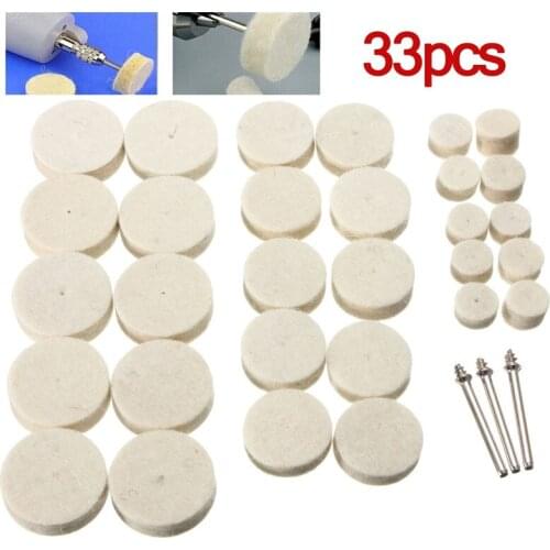 33Pcs/Set Soft Felt Polishing Buffing Round Wool Wheel Mop Pad Compound Surface For Dremel Rotary Waxing Polishing Mill Tool