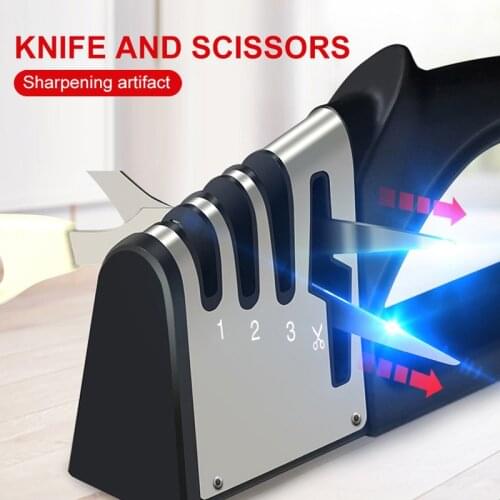 4 In 1Diamond Knife Sharpener Multipurpose Stainless Steel Kitchen Household Manual Knife And Scissor Sharpening Stone Tools
