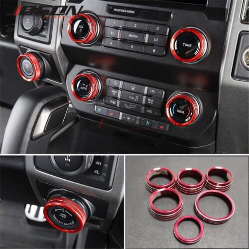6pcs For Ford F-150 2016-2019 Raptor 17-2019 Alloy AC Stereo Volume Tune Trailer Switch Knob Ring Cover Trim Car Accessories