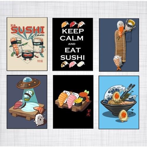 Japanese Style Ramen Sushi Abstract Cartoons Food Restaurant Kitchen Home Decor Painting Living Art Decor Poster Canvas Painting