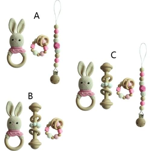 Baby Pacifier Clip Teething Bracelet Crochet Soother Infants Rattle Teether Toy Newborn Dummy Chain Holder