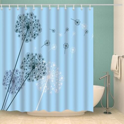 Flower Plant Shower Curtain Dandelion Fashion Bath Accessories with 12 Hooks Waterproof Polyester Fabric Bathroom Decoration