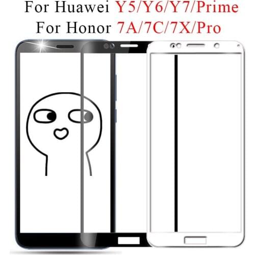 On for Huawei Y5 2019 Glass Screen Protector Y7 Y6 Y5 Prime 2018 Tempered Protective Armor Safety Glass Honor 7a 7c Pro 7x Film
