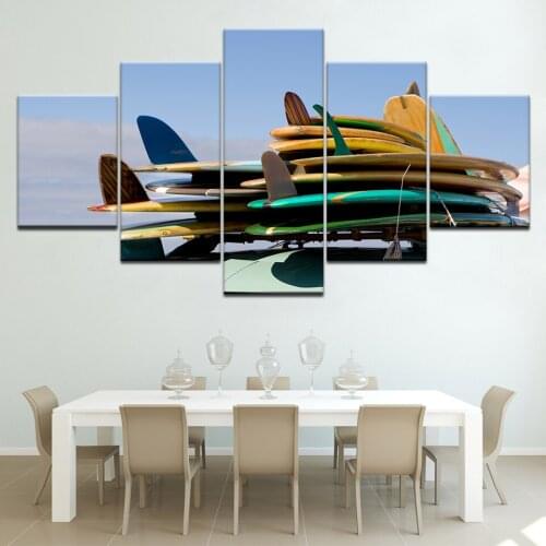 Surfboards on car 5 Panels HD Print Wall Art modern Modular Poster art Canvas painting for Living Room Home Decor