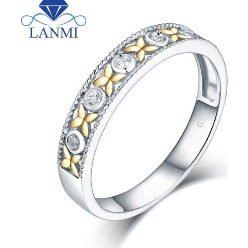 Loving VS Diamond Wedding Flower Ring Real 14K Two Tone Gold for Couple Anniversary Fine Jewelry Party Gift Wholesale