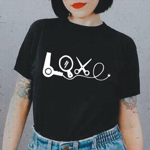 Women Tshirt Cotton Summer Harajuku Shirt Tee Shirt Femme Hairdresser Love Hair Dryer Scissors Print Casual T Shirt Women Tops