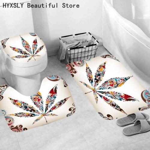 Colorful Maple Leaves 3d Print Mat Anti-slip for Kitchen Balcony Bathroom Use Carpet Pedestal Rug and Lid Toilet Cover 3pcs Set