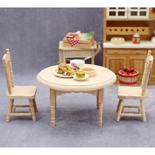 Creamy White Lovely Wooden Dolls Furniture Dollhouse Chair Toys Three-piece Set for Amusement