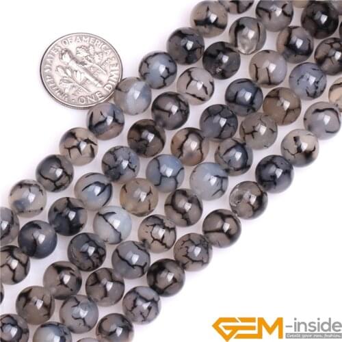 Black Crackle Venis Agates Round Bead For Jewelry Making Strand 15 inch DIY Fashion Bracelet Necklace Jewelry Beads 6mm 8mm 10mm