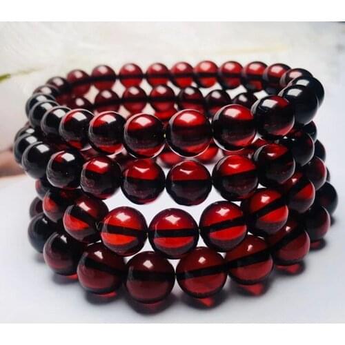3A RED Amber round 8-9/9-10MM bracelet 7.5inch FPPJ wholesale beads nature
