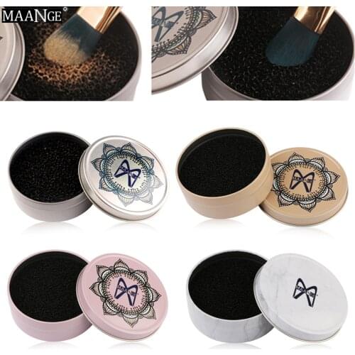 MAANGE 1Pcs Color Off Makeup Brush Cleaner Sponge Powder Remover Marbling Make Up Brushes Washing Cleaning Metal Box Beauty Tool