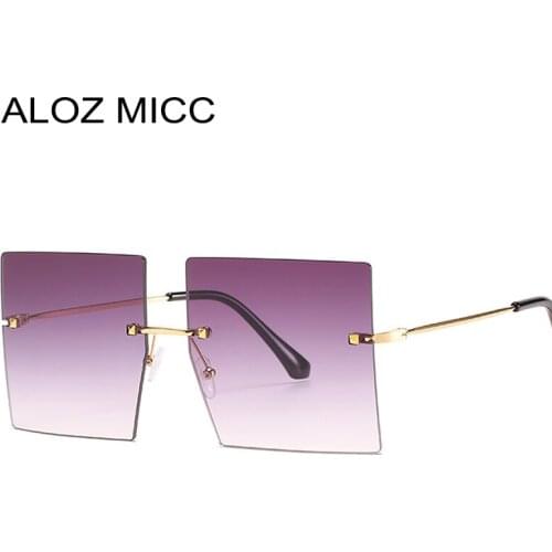 ALOZ MICC Oversized Rimless Sunglasses Women Fashion Square Sun Glasses Men Vintage Flat Top Gray Gradient Colorful Glasses C37