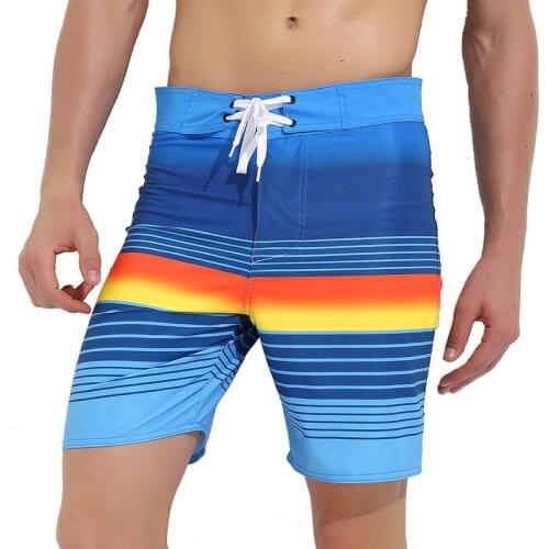 Mens Beachwear Hawaiian Summer Holiday Swim Trunks Quick Dry Board Shorts with Pocket Striped Printed Boy Athletic Short Pants