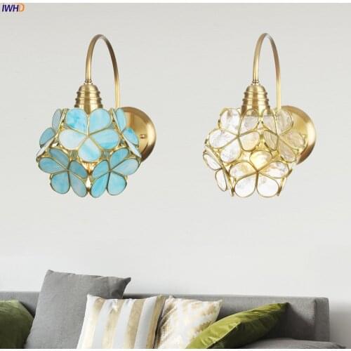 Copper Nordic Wall Lights Creative Glass Flower Lampshade Wall Lamp Wandlamp Bedroom Light Home Living Room Lighting