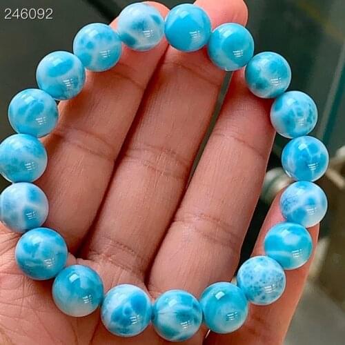 11mm Natural Larimar Blue Round Beads Bracelet For Women Men Water Pattern Dominia Powerful Jewelry Genuine AAAAAA
