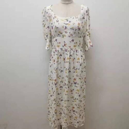 2021 Spring and Summer New Color Butterfly Retro Mid-length Square Neck Dress