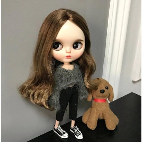1/6 blyth doll clothes Pullip fashion Doll Accessories Sweater+ hole jeans suit 30cm bjd blyth doll clothing for barbie