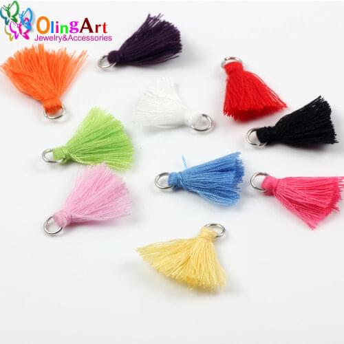 OlingArt 20mm 10PCS Mixed color Cotton Satin Tassel silver cap Necklace Earring Tassels DIY Jewelry Making handbag Pendants 2019