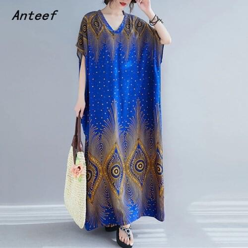 Short sleeve cotton satin vintage floral dresses for women casual loose maxi long woman summer beach dress elegant clothes 2021